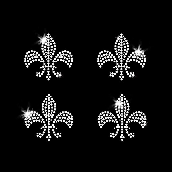 Small Fleur de Lis French Saints Sparkly Iron-on Rhinestone Crystals Heat Transfer - Set of 4 DIY Bling