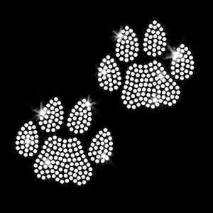 Set of 2 Large Paw Print Clear Iron-on Rhinestone Transfer DIY Bling