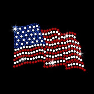 Waving American USA Flag Sparkly Patriotic Iron-on Crystals Rhinestone Transfer DIY Bling