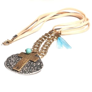 Tan Velour Velvet Rope, Resin Bead, Zinc Alloy Pendants, Chiffon Ribbon, Lobster Clasp - Leather rope pendant necklace