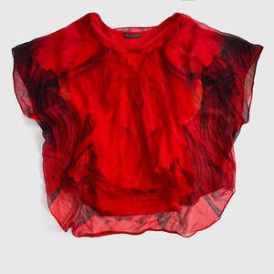 Alexander McQueen Pure Silk Blouse Top Flower Floral Insect Red