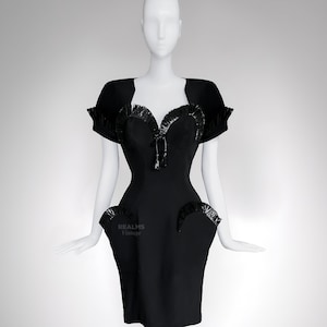 Thierry Mugler Cocktail Dress RAFFIA SS 1995 Archival Black Dramatic Scultural