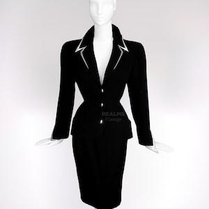 Thierry Mugler Black Suit SS 1999 Les Salades Chrome Details Jacket Skirt