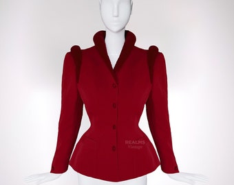 Thierry Mugler Archival FW 1997 Jacket Dramatic Sculptural Velvet Red