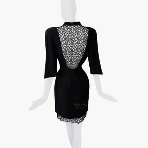 Thierry Mugler Archival Black Dress Lace Open Back Cutout Sculptural