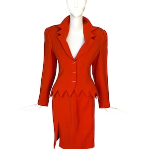 Avant Garde Designer Skirtsuit Petrovitch & Robinson Paris Zigzag Orange Jacket Skirt
