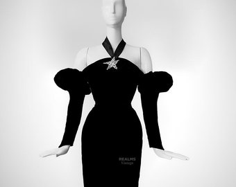 Rare Thierry Mugler Black Velvet Archival Evening Dress Dramatic Glamour
