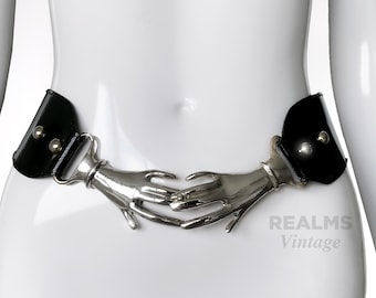 Rare Victorianstyle Clasped Hands Belt Silver Metal Surrealiste