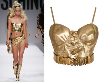 MOSCHINO Couture Gold Bustier Corset and Jacket Set Metallic