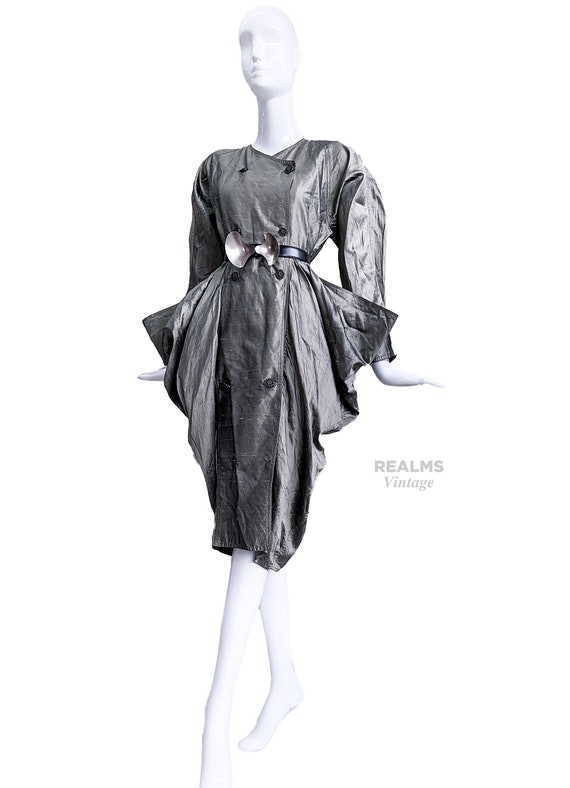 Stunning Sculptural Avant Garde Dress Silver Silk… - image 2