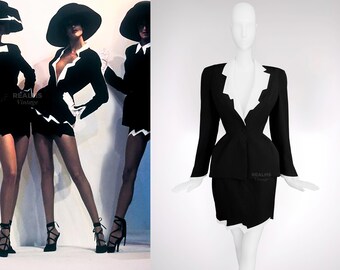 Thierry Mugler SS1994 Archival Iconic Runway Suit Sculptural ZigZag Jacket Skirt