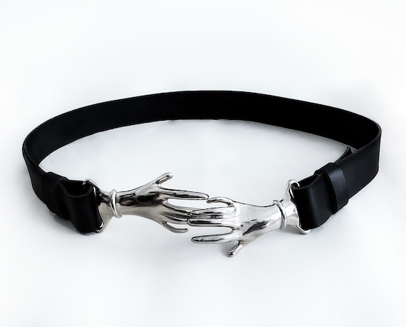 Rare Vintage Silver Metal Clasping Hands Belt blac