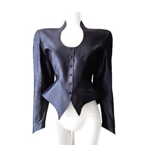 Thierry Mugler Dramatic Sculputral Silk Skirtsuit Jacket Skirt Suit Archival