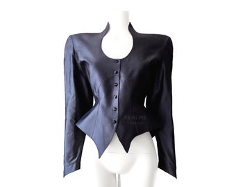 Thierry Mugler Dramatic Sculputral Silk Skirtsuit Jacket Skirt Suit Archival