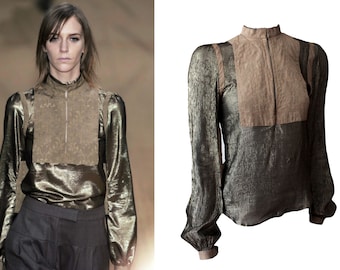 Original Véronique Branquinho FW 2002 Gold Lamé Blouse Runway Couture