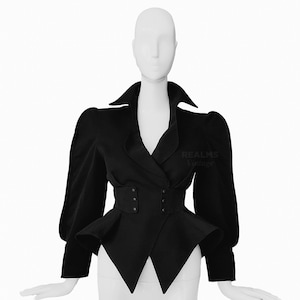 Thierry Mugler Archival Black Sculptural Jacket Dramatic Collar Peplum