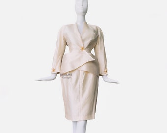 Thierry Mugler Pure Silk Sculptural Dramatic Skirtsuit Gold Starfish Archival