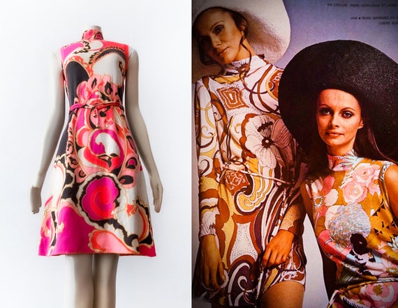 Vintage JEANNE LANVIN 60s 70s Psychedelic Print Tw