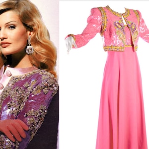 Stunning Richilene New York Handmade Vintage Dress Jakcet Beaded Sequin Bodice 70s