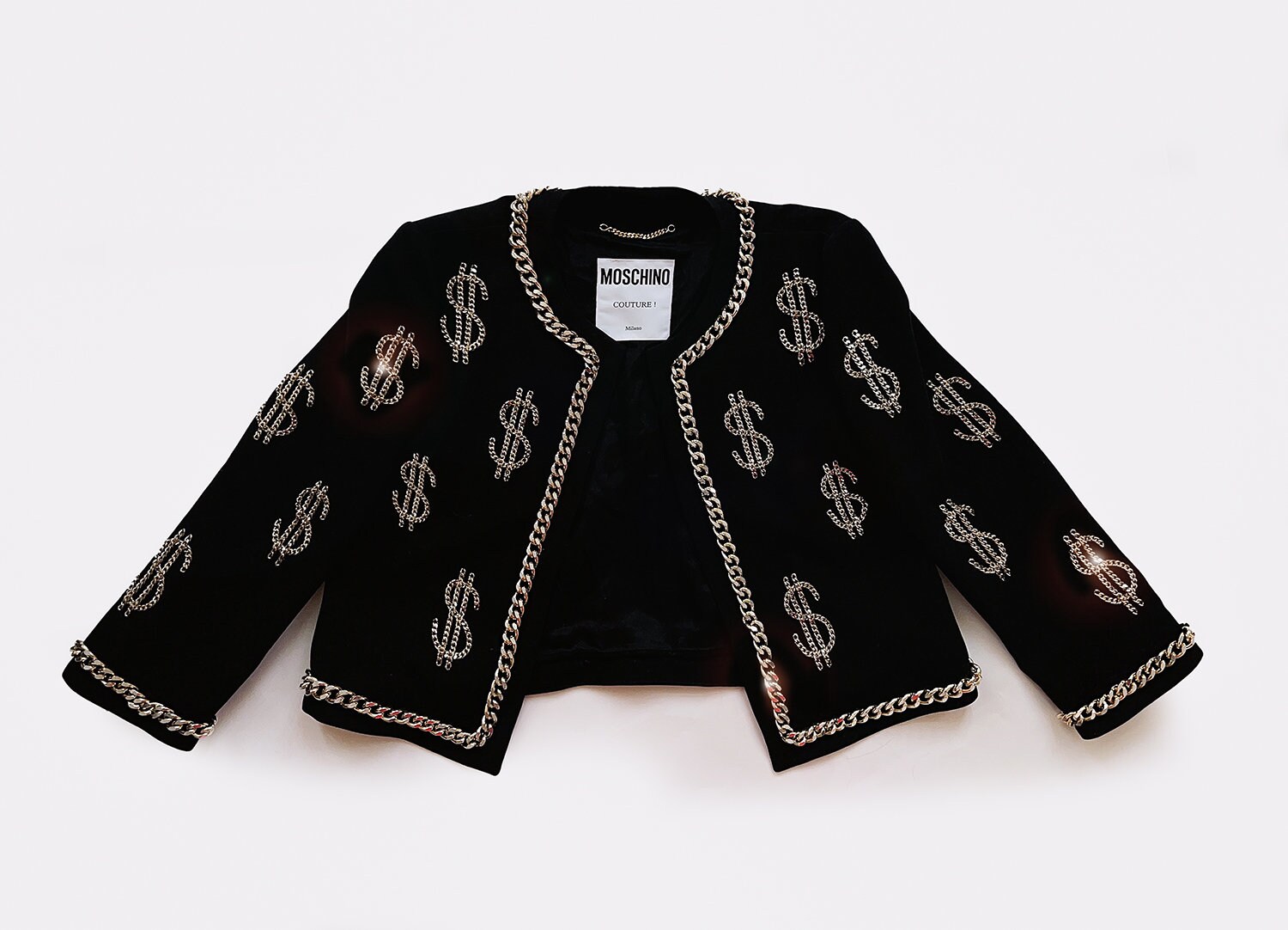 Iconic MOSCHINO Couture Dollar Sign Ensembe Black Dress