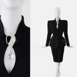 Gorgeous Thierry Mugler Archival Crystal Glam Ensemble Sculptural Black Jacket Skirt Set Skirtsuit