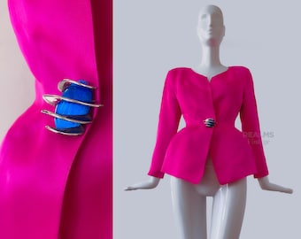 Thierry Mugler Archival Fabulous Rare HOT Pink Jacket Pure Silk Silver Metal Button Element