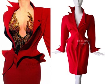 The Iconic red Thierry Mugler LES INFERNALES Suit 1988/89 Archival Jacket Skirt