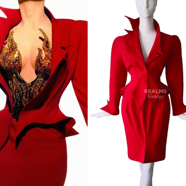 The Iconic red Thierry Mugler LES INFERNALES Suit 1988/89 Archival Jacket Skirt