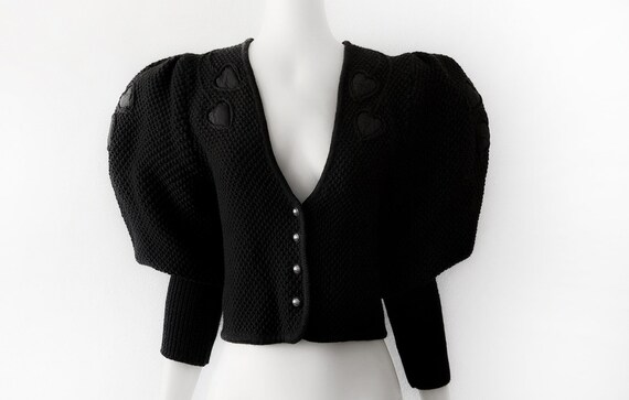 Mutton Sleeve / Puff Sleeve Black Cardigan Wool Kn