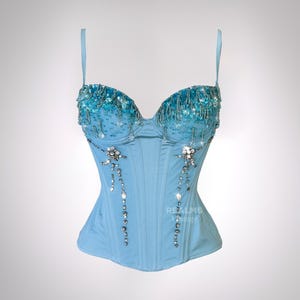 MUGLER Crystal Teardrop Corset Top Rhinestone Corsage