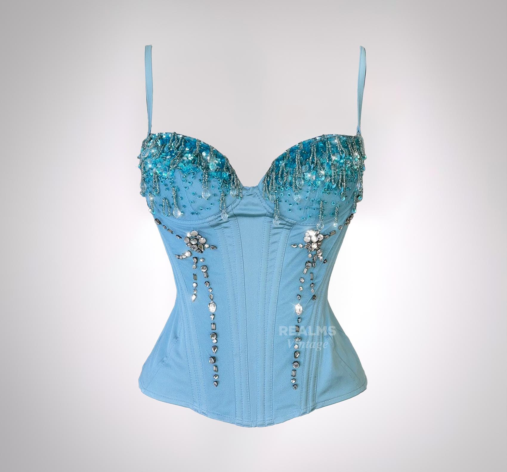 MUGLER Crystal Teardrop Corset Top Rhinestone Corsage - Etsy