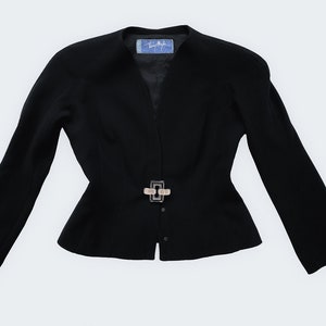 Thierry Mugler Archival Runway Black Suit Skirtsuit Lucite Statement Gem Buckle Blazer Jacket image 7