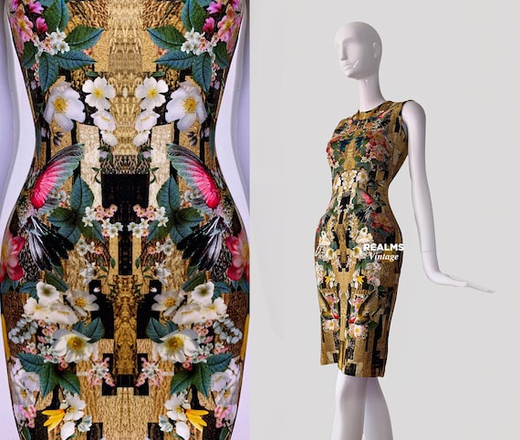 Alexander Mcqueen Hummingbird Dragonfly Floral Fitted Dress - Etsy