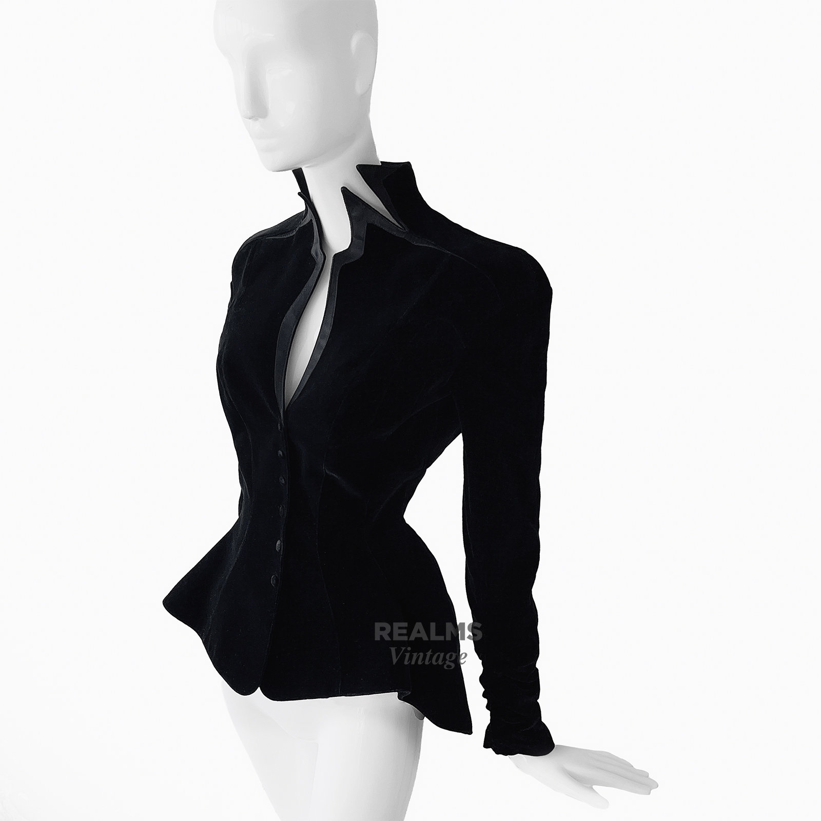 ティエリーミュグレージャケットブラック9AR 希少 Thierry Mugler FW1995 Archival Dramatic Runway Silk Jacket
