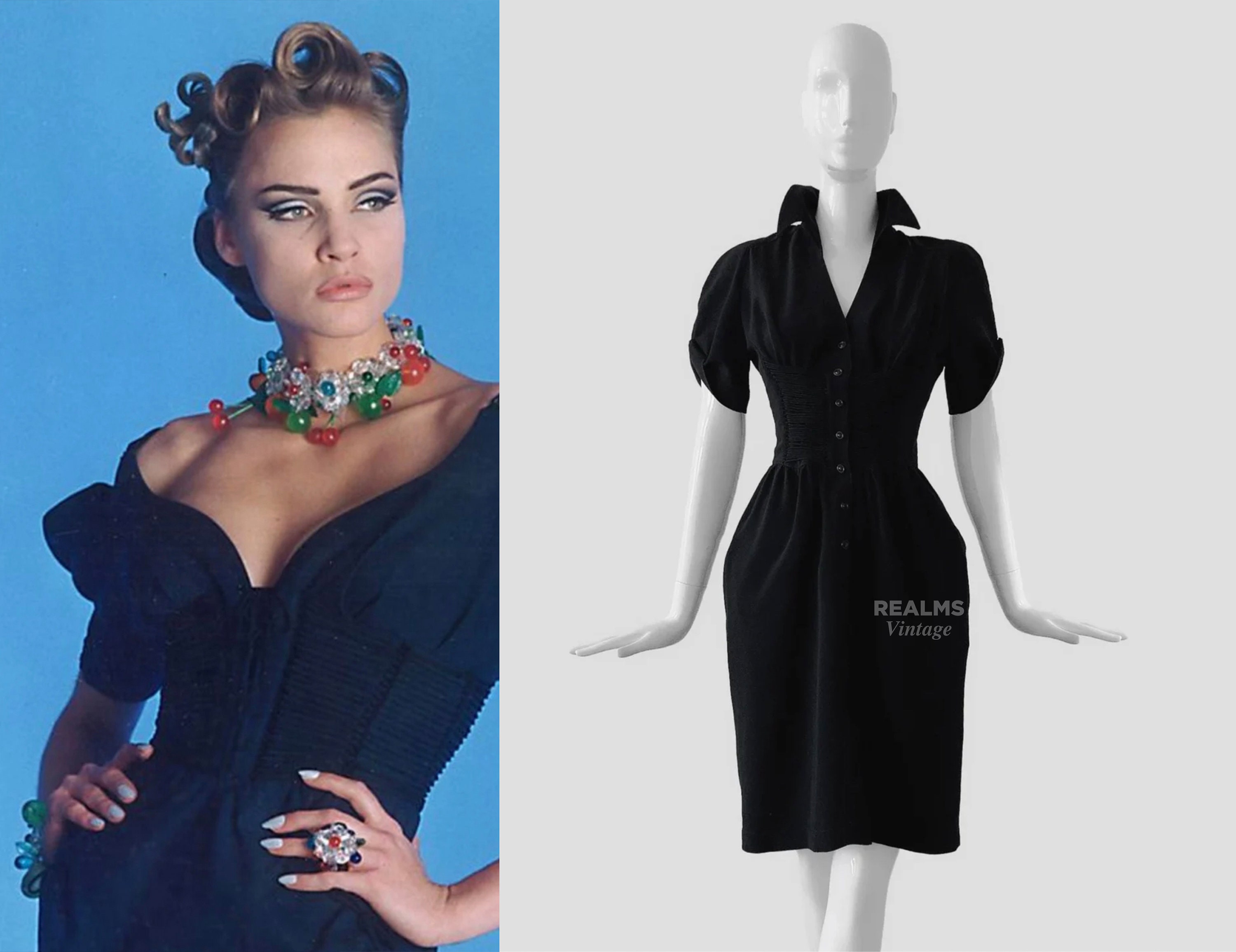 Thierry Mugler Dress SS 1993 Sculptural Silhouette Black Vintage Gown