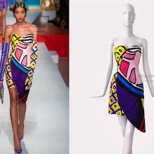 Moschino Couture Runway Dress Asymmetrical Corset Gown Colour Avant-Garde Abstract Art