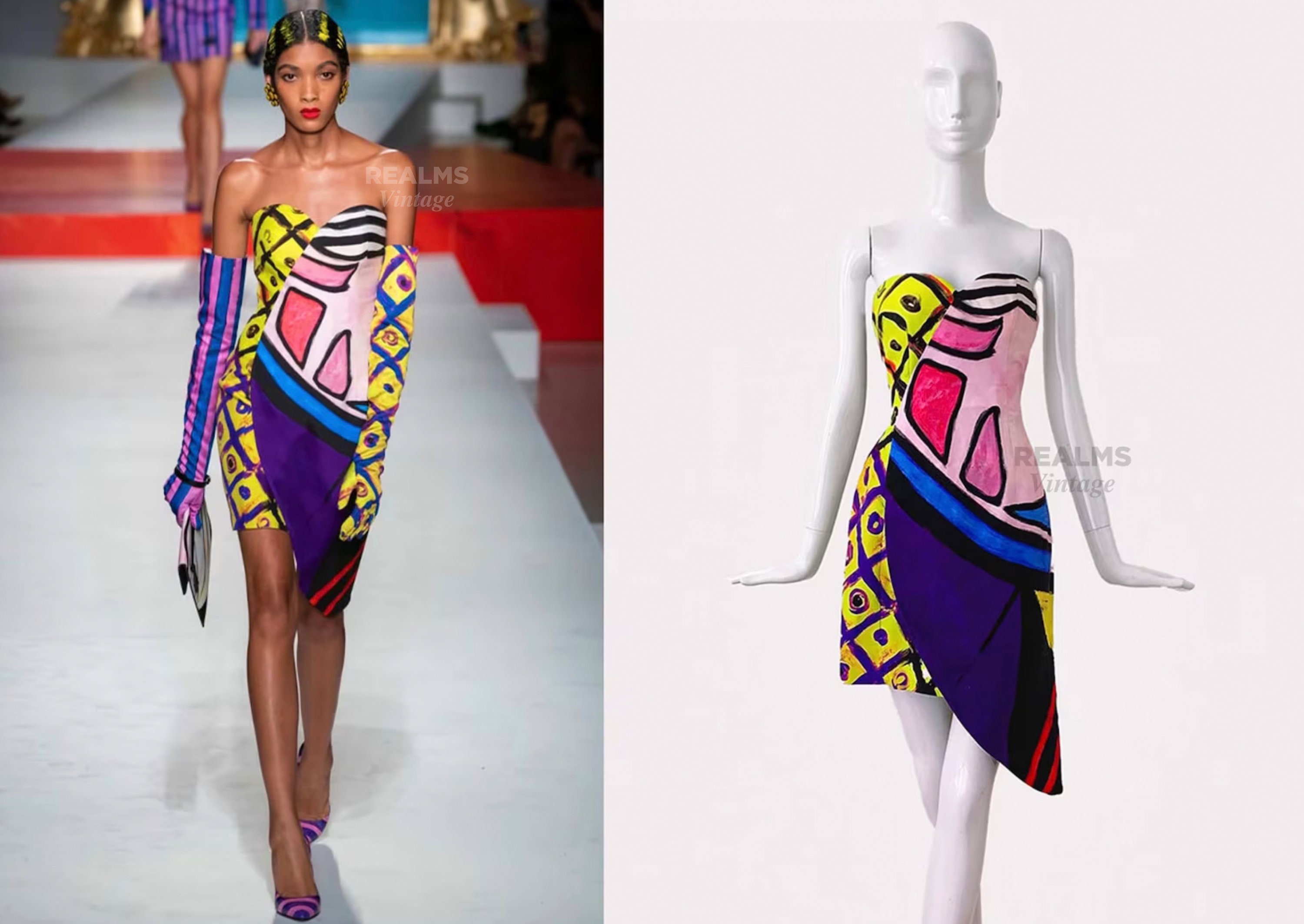 ワンピース MOSCHINO COUTURE Woman Dress Multicolor 04490556 1888 Moschino Couture Runway Dress Asymmetrical Corset Gown