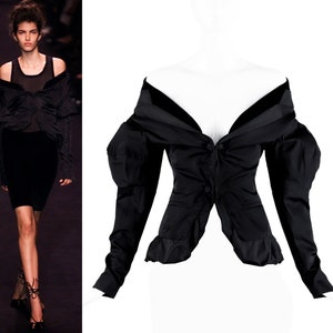 Tom Ford for Yves Saint Laurent FW 2002 Archival Iconic Runway Silk Black Blouse Jacket