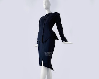 Thierry Mugler Rare Archival Dramatic Suit Skirtsuit Silhouette Wool Blazer Skirt 80s  Les Atlantes
