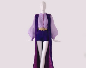 Stunning 1970s One Of A Kind Ensemble Romper Psychedelic Purple Velvet 70s 60s Glam