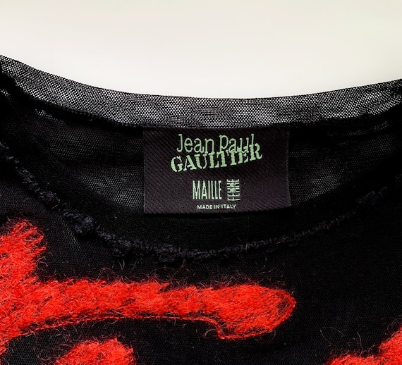 Jean Paul Gaultier Dress Mesh Black Sheer Red Wri… - image 2