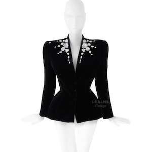 Thierry Mugler FW1985 Archival GLAM Jacket Crystal Black Velvet Rhinestone