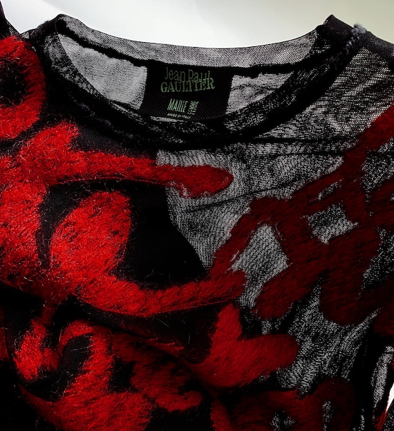 Jean Paul Gaultier Dress Mesh Black Sheer Red Wri… - image 8