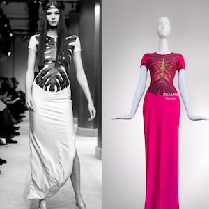 MUGLER SS 2000 Beautiful Dress Evening Gown Skeleton Leaf Print