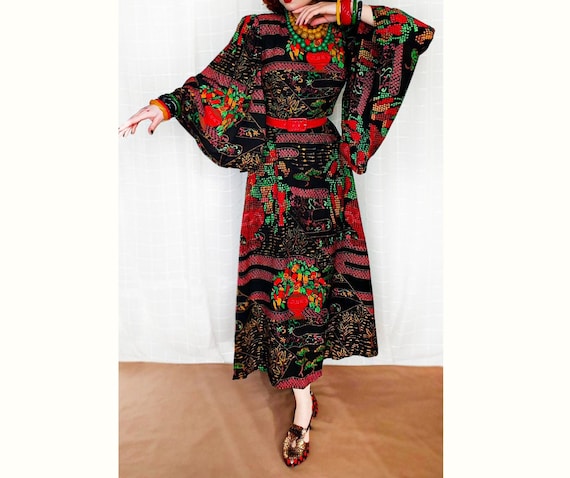 Beautiful Maxi Dress Kimono Sleeves 20s 30s Kaftan