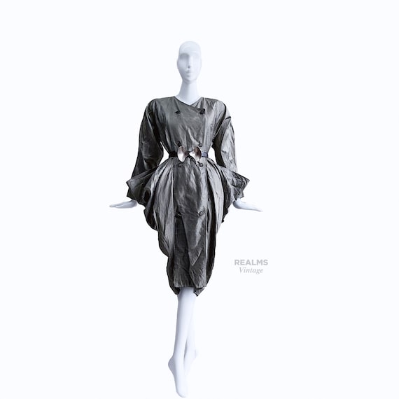 Stunning Sculptural Avant Garde Dress Silver Silk… - image 1