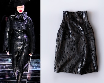 Rare Alexander McQueen Archival The Horn of Plenty Skirt Silver Metallic high waist rare numbered