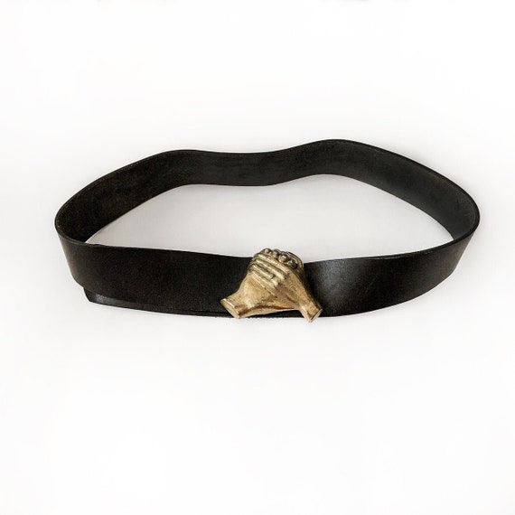 Rare Victorian Clasped Hands Belt big brass metal