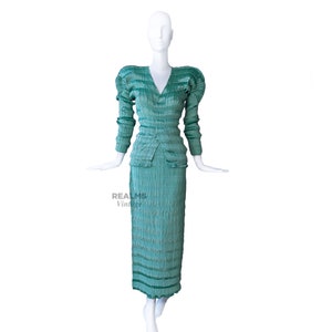 Issey Miyake 1990&#39;s Archival Pleated Sculptural Ensemble Top Skirt Iridescent Teal