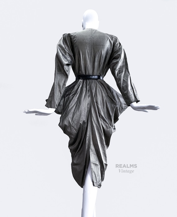 Stunning Sculptural Avant Garde Dress Silver Silk… - image 3